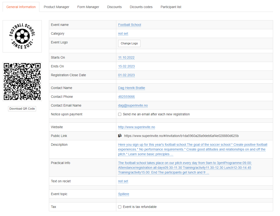 General information screenshot