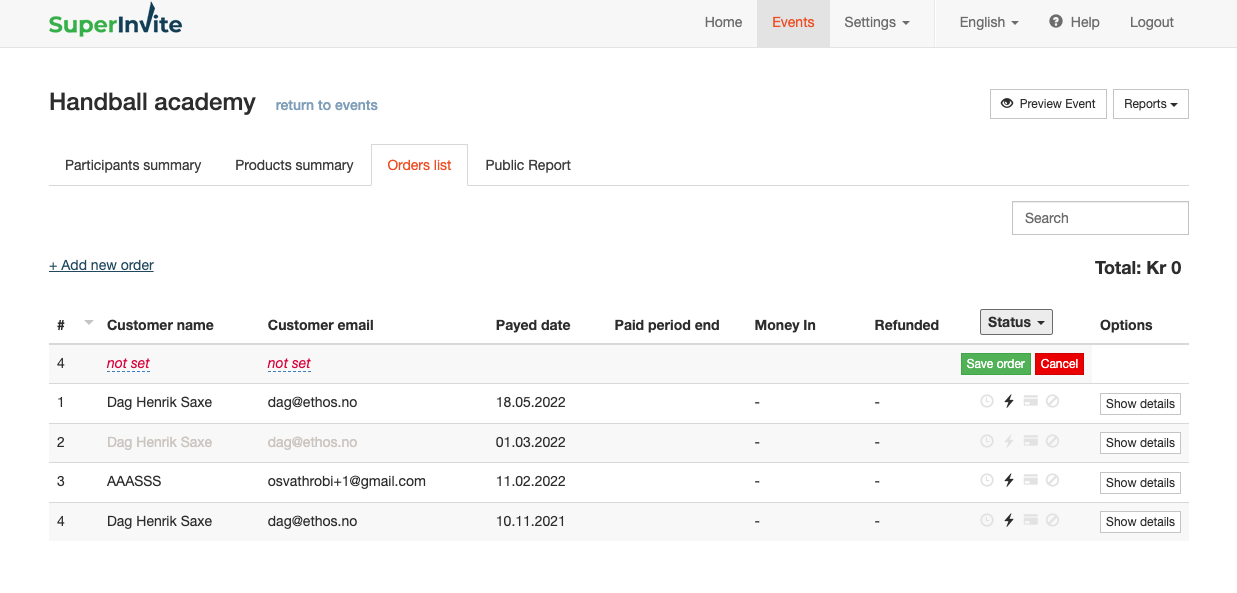 Enter an order manually screenshot