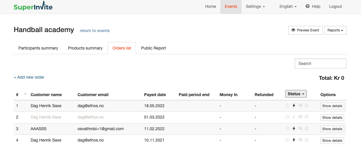 Overview of charges screenshot