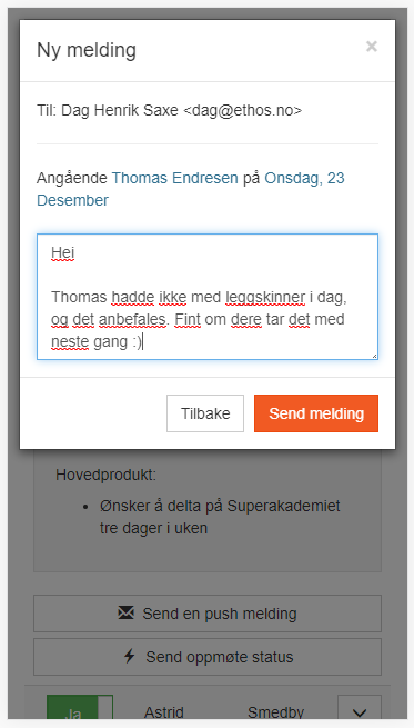 Send a message to a participant about relevant matters